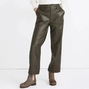 Madewell Vegan Leather Olive Green Wide-Leg Pants